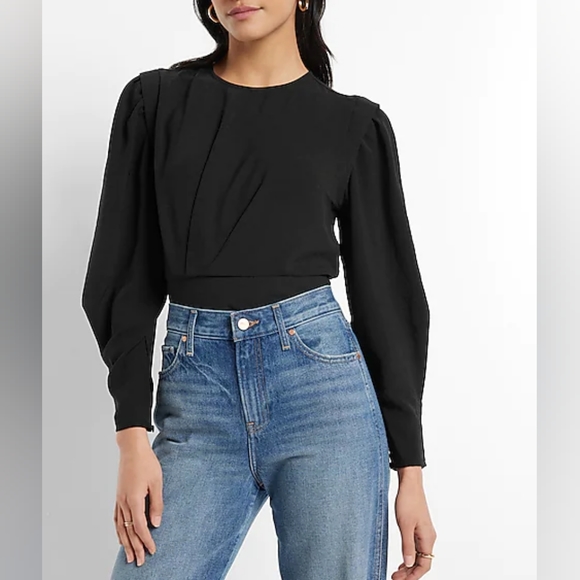 Burgundy Ruched Long Sleeve Express Blouse - Picture 6 of 7